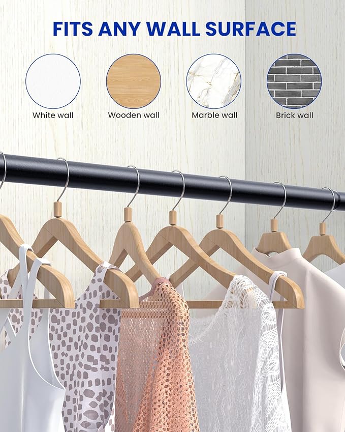 Closet Rods for Hanging Clothes, 17 to 84 Inches Stepless Adjustable Metal Closet Rod, 1.3 Inches Heavy Duty Clothes Hanging Rod for Closet Wardrobes Laundry RV, Black