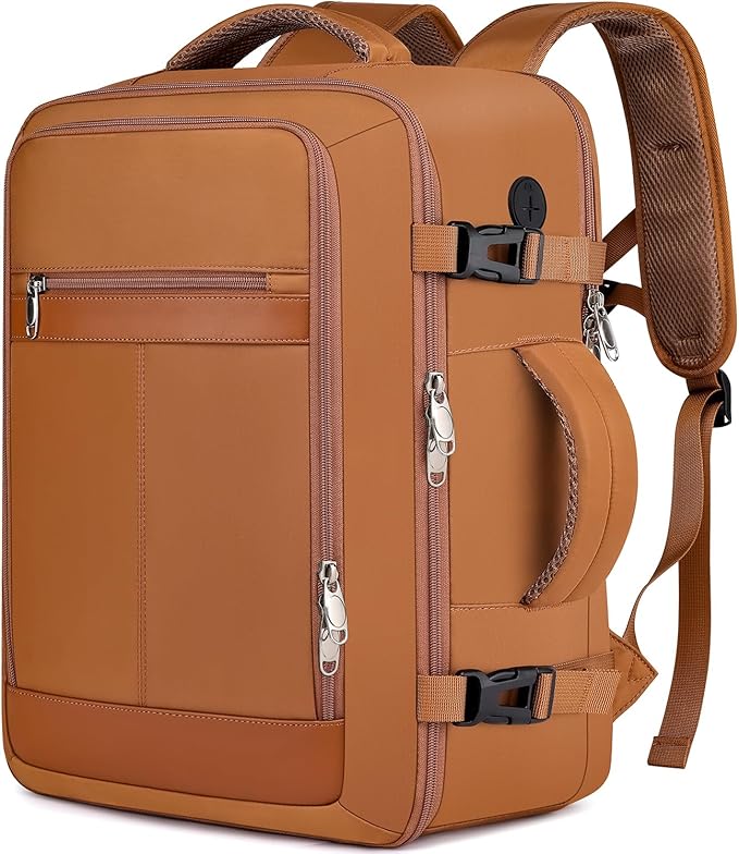EZUOLA Carry On Backpack for Women,Travel Laptop Backpack Airline Approved,Underseat Personal Item Travel Bag With Shoe Compartment, Casual Daypack Gifts for Friend Weekend Business College,Brown