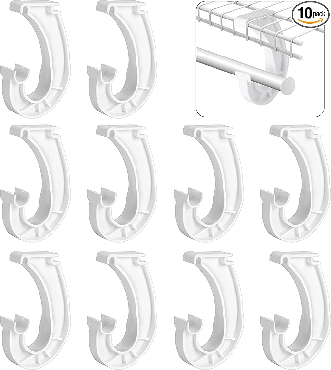 moonoom 10Pcs Hanging Closet Rod Support,3/4 Closet Shelf Rod Holder,Sturdy J-Shaped Closet Brackets for Hanging Clothes,Cabinets Storage and Curtain