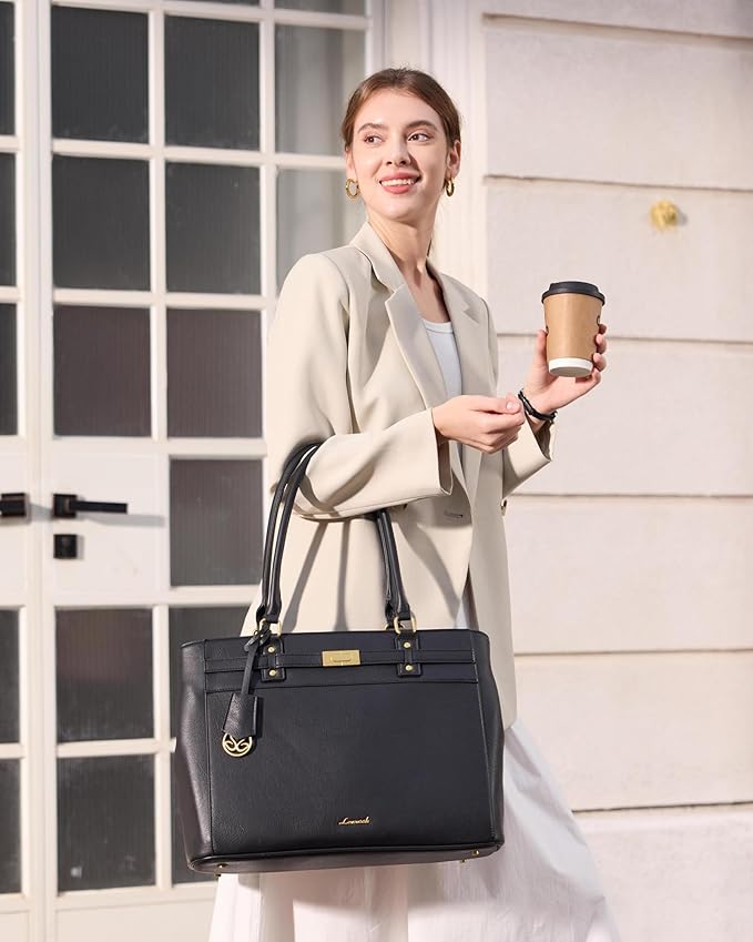 LOVEVOOK Laptop Tote Bag for Women, 17.3 Inch Waterproof Leather Work Computer Bag, Large Business Office Briefcase Shoulder Handbag Purse Gifts for Women