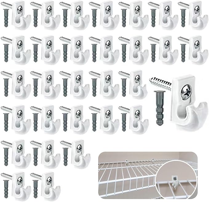 30 Pack Wire Shelf Wall Clips with Screws and Anchors – Plastic Mounting Brackets for Closet Wire Shelving, Wall Support Clips for Storage Rack Installation
