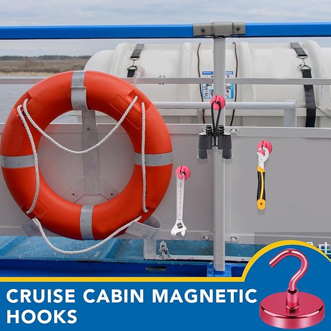LOVIMAG Red Magnetic Hooks for Cruise Cabins, 120LBS Cruise Essentials Must Haves, Cruise Magnets, Magnetic Key Holder, Strong Magnetic Hooks for Hanging, Fridge, Grill -12 Pack