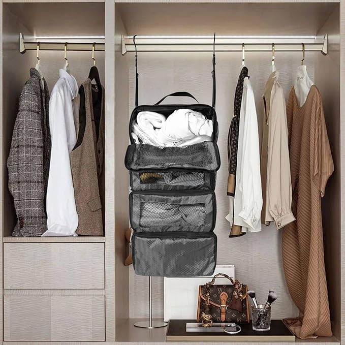 Olosar Suitcase Organizer, Travel Luggage Organizer Portable Hanging Travel Shelves Collapsible Hanging Packing Cubes for Carry on Suitcase