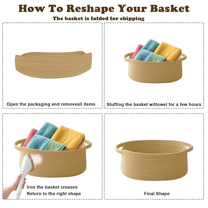 Small Woven Rope Basket-Empty Gifts Basket with Bag and Ribbons,Cute Handle Organizer Box for Birthday/Baby Shower, Toy Storage, Nursery Organizing & Shelf Decor(Grey)