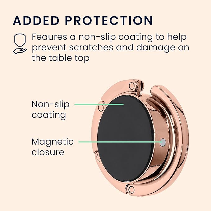 kwmobile Purse Hook for Table - Set of 2 Purse Holder - Folding Handbag Hanger - Portable Bag Holder - Bag Hooks for Desk - Table Hook Black Matte/Rose Gold