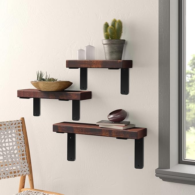 4 Pack - L 9" x H 6" x W1.5, 5mm Thick Black L Shelf Bracket, Iron Shelf Brackets, Metal Shelf Brackets, Floating Shelf, Shelf Supports with Screws