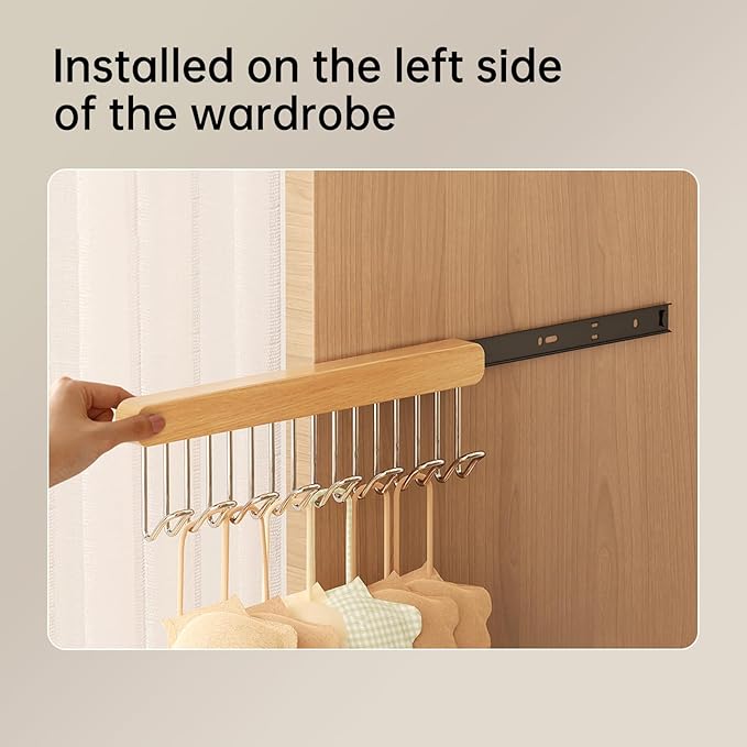 16.2 inch valet rods for closets, extendable and pull-out wardrobe pole for hanging clothes, wardrobe pole with metal hooks, closet valet rod slide out(Left hook)