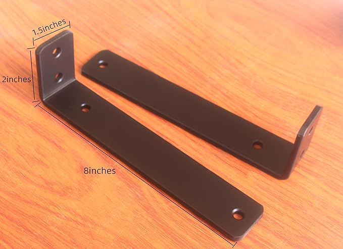 4 Pack - L 8" x H 2" x W1.5, 5mm Thick Black L Shelf Bracket, Iron Shelf Brackets, Metal Shelf Brackets, Floating Shelf, Shelf Supports with Screws