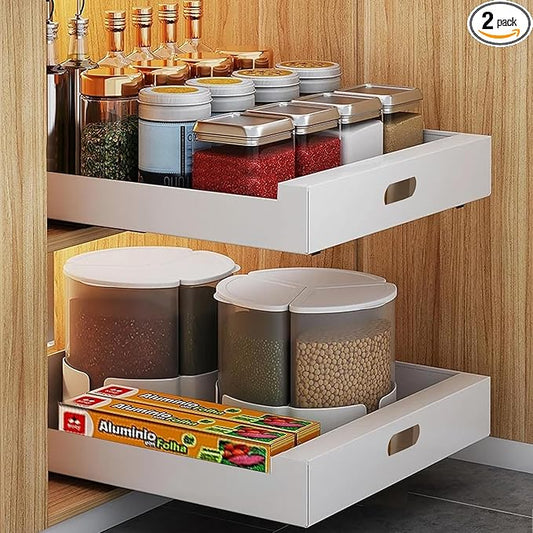 bealy 21'' Deep Cabinet Organizer Adhesive, 10'' Wide Pull Out Cabinet Organizer for Face Frame or Frameless Cabinets, Roll Out Shelves for Kitchen Cabinets, Pantry Shelves, Bathroom, 2 Pack