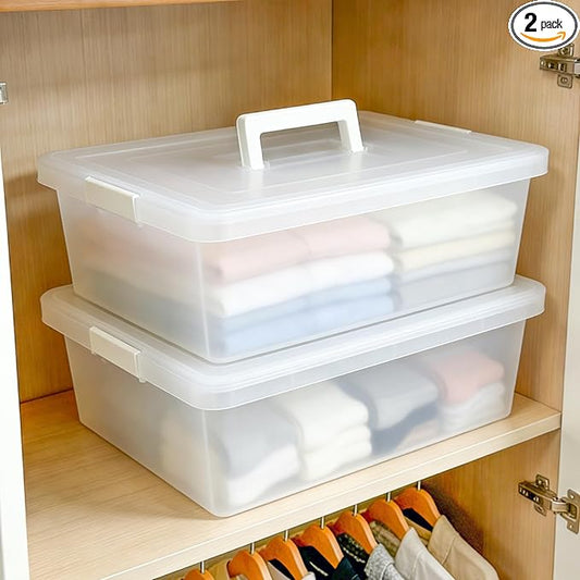 15 Quart Stackable Plastic Storage Bins with Lids and Handle - Durable Organizing Containers for Shelves, Craft Supplies, Snacks, Home andOffice Cube Storage Boxes (HANDLE-2L)