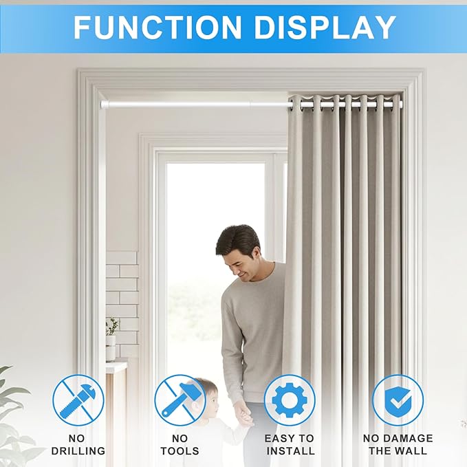1 Pack Spring Loaded Tension Rod 48-59" Adjustable Curtain Rods No Drill Extendable Spring Rod Tension Curtain Rods For Window Kitchen Shelves Rv Refrigerator And Small Spaces,White