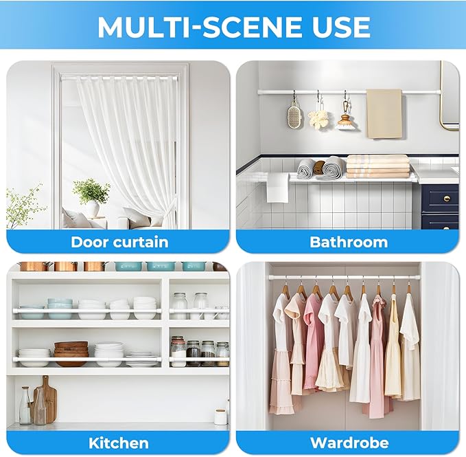 1 Pack Spring Loaded Tension Rod 27-38" Adjustable Curtain Rods No Drill Extendable Spring Rod Tension Curtain Rods For Window Kitchen Shelves Rv Refrigerator And Small Spaces,White
