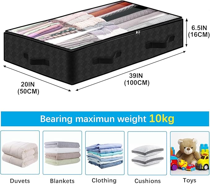 BiCINE 90L Under Bed Storage Containers, 2 Pack Foldable Closet Organizers and Storage Bins with Lid Clothes Underbed Storage Bags for Wrapping Paper, Blanket, Comforter, Towels, Sweaters, Pillows
