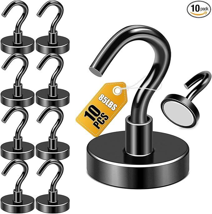 DIYMAG Magnetic Garage Hooks 10 Pack 85lbs 2026 Cruise Cabin Ship Essentials Hook Heavy Duty Strong Magnets Fridge for Classroom Wall Mount Kitchen Grills Black