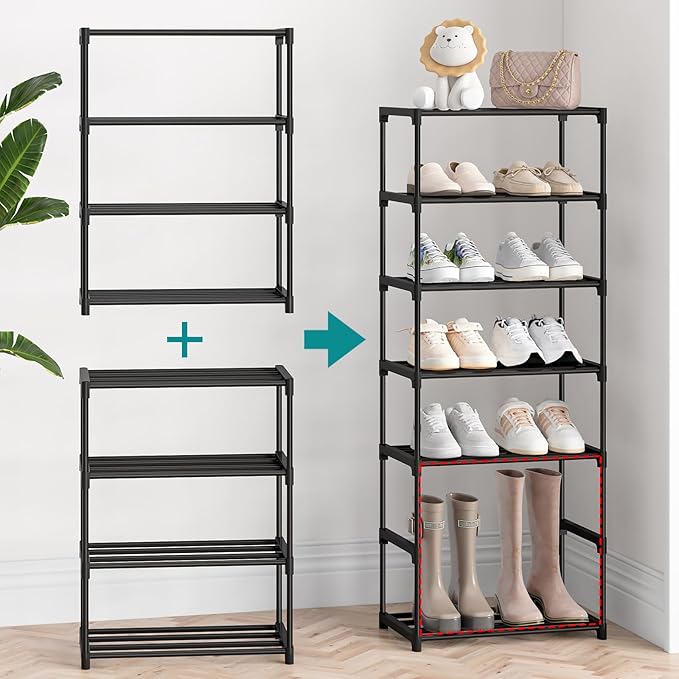 4 Tier Small Shoe Rack, Narrow Stackable Shoe Shelf for Kids Toddler Adult, Lightweight Shoe Rack Stand for Closet Dorm Storage Organizer, Front Door Entrance, Entryway