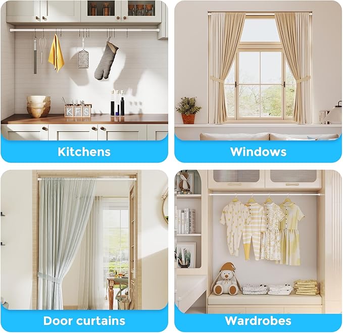 AIZESI 6PCS White Spring Curtain Rods 28 to 48 Inch Adjustable Short Curtain Rods No Drilling Small Tension Rods for Windows Closet