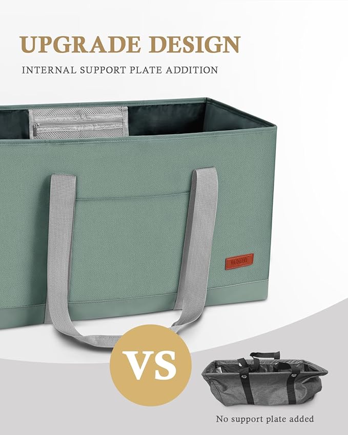 WONDAY Extra Large Utility Tote Bag - Standing Reusable Grocery Bag with Handle, Collapsible Storage for Shopping, Beach