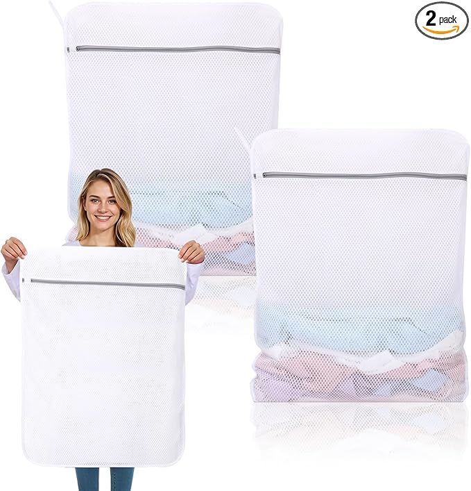 Dntorx 2 Pack X-Large Mesh Laundry Bags for Delicates, 20 x 24 Inches Reusable Laundry Bag Durable Wash Bags for Washing Machine for College, Family, Travel, Storage