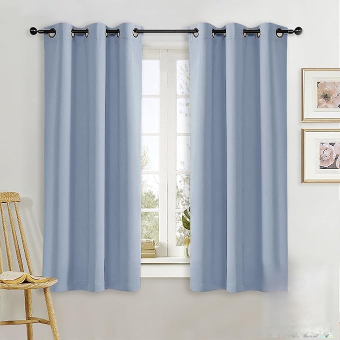 NICETOWN Blackout Curtain Blind for Bedroom, Single Panel, W42 x L45 inches, Vintage Blue, Thermal Insulated Grommet Blackout Room Darkening Drape/Drapery
