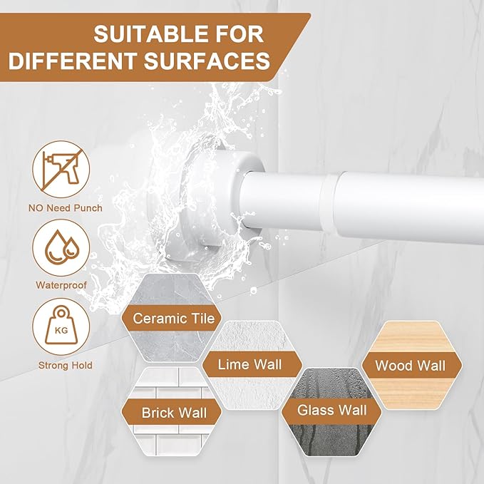 AIZESI White Spring Tension Rod No Drilling 28-50Inch 1PCS,Shower Curtain Rod Non-Slip,Adjusatable Tension Rod For Windows Durable Shower Rod,Bathroom Shower Rod Non-Rust