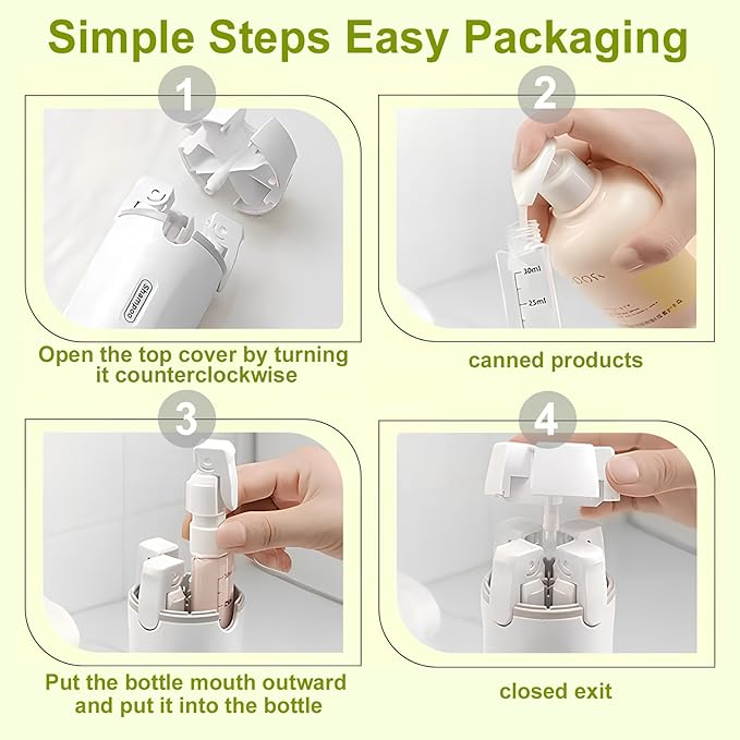 4 in 1 Travel Dispenser Bottle Leakproof Refillable Travel Bottles for Toiletries Portable Size Containers for Shampoo Lotion Cosmetics Travel Essentials for Women Men (Green)