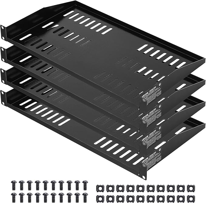 VEVOR 4PCS 1U Server Rack Shelf, Universal Vented Rack Mount Cantilever Tray for 19" Network Equipment Rack & Cabinet, 10" Deep Rack Mount Shelf