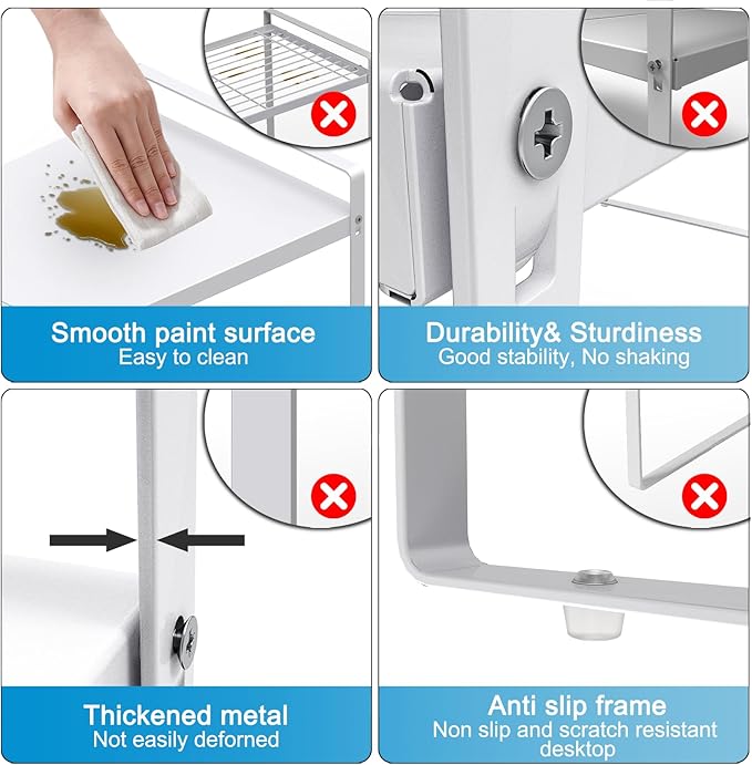 Expandable Cabinet Countertop Shelves, 9" Deep Cabinet Shelf Organizer Riser for Kitchen Pantry Cupboard Under Sink Countertop Organization Storage, Adjustable Metal Organizer Shelf with Nonslip Legs