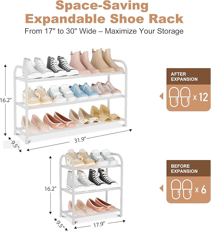 Tall Shoe Rack Large Shoe Shelf Storage for 50 Pair Sneaker and Boot, Stackable Vertical Shoe Rack Organizer for Closet, Entryway, Bedroom, White