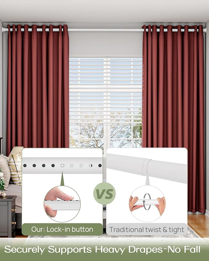 ALLZONE Tension Curtain Rod for Windows,123 to 160 Inch, Heavy Duty Extra Long Curtain Rods, Non-Slip Bathroom Shower Tension Rod, Renter Friendly, Adjustable, Spring Loaded, White