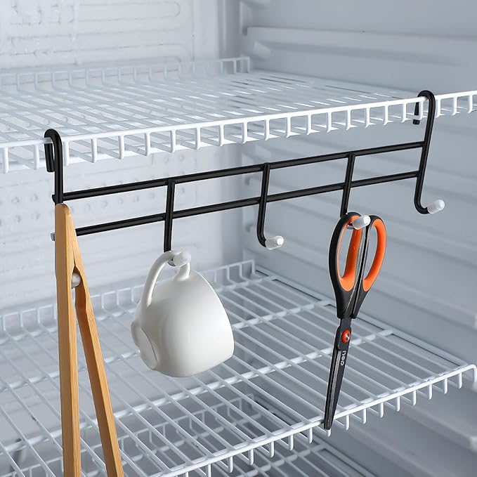 CroBlissful 2 Pcs 5 Hook Attachment for Wire Shelving 1.5 x 12 x 4 Inch Hanging Hooks Rack Wire Chrome Plated Steel Shelf Accessories Metal Hook Bars for Storage Display Organizer (Black)