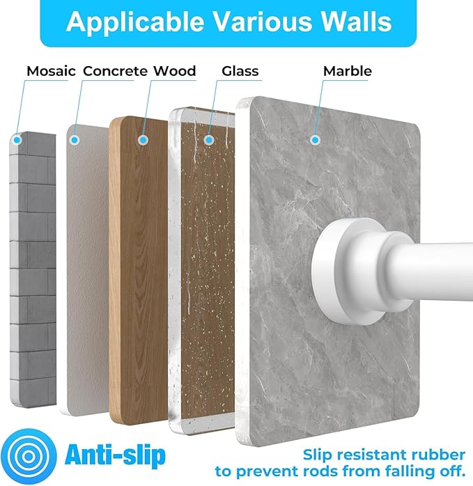 AIZESI White Tension Curtain Rod 30-63 Inch-2PCS, Non-slip Spring Curtain Rod For Windows, No-drilling Adjustable Tension Rod,Non-rust Spring Tension Rod For Doorway Bathroom Kitchen Bedroom