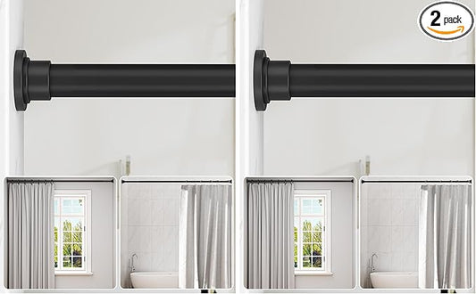ALLZONE Heavy Duty Tension Shower Curtain Rod 42-83 Inches for Bathroom, Window, Non-Slip, Adjustable with Strong Spring Pole for Closet, Doorway, No Rust, No Drilling, Black (Pack of 2)