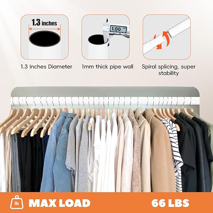 Closet Rod 30-51 Inches, Adjustable Heavy Duty Metal White Closet Rods for Hanging Clothes 1.3 Inches Diameter for Wardrobes Laundry