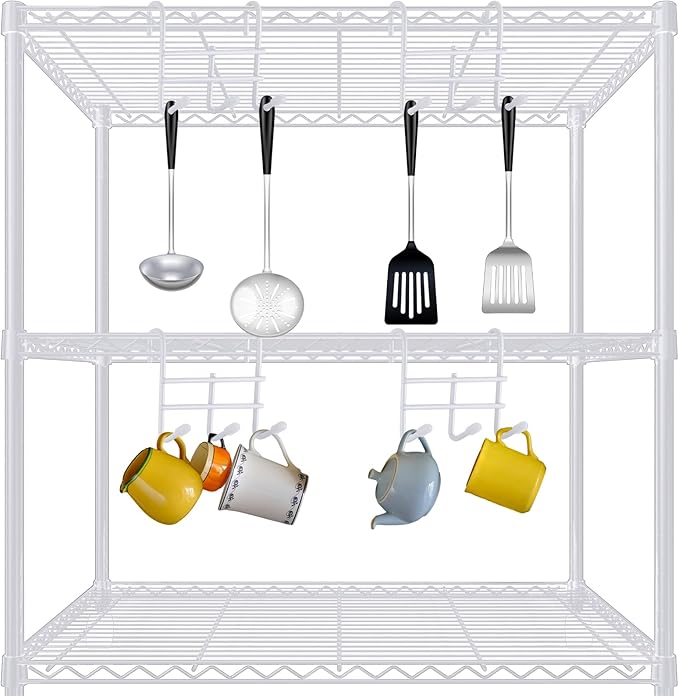 Teenyyou 6 Pack 3 Hook Attachment for Wire Shelving 3.75" l x 1.625" d x 3.25" h Wire Shelving Hooks Accessories Steel Hanging Rack Metal for Storage Organizer(White)