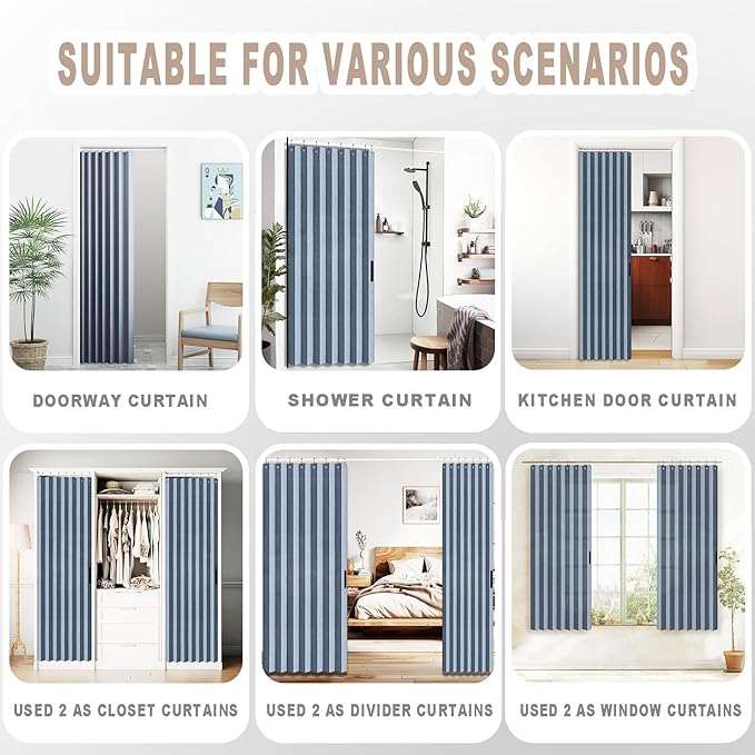 Vatge Door Curtains for Doorways - Faux Linen Accordion Style Doors Curtains for Open Closet, Bedroom, and Laundry Room, Bifold Door Cover for Doorway,1 Panel with Tieback, W52 x L78, Blue