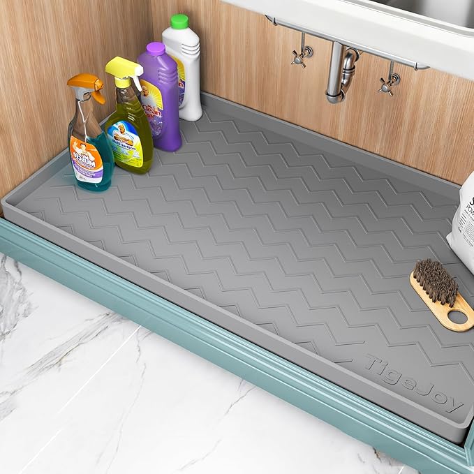 TigeJoy 22" x 19" Under Sink Mats for Kitchen Waterproof, Leak-Proof Silicone Mat Sink Protector and Cabinet Liner, Kitchen Essentials Organizer and Storage