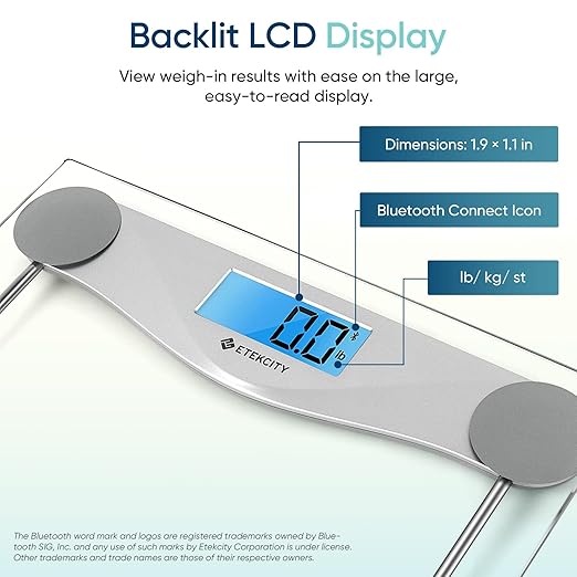Etekcity Bathroom Scale for Body Weight and BMI, Upgraded Bluetooth Digital Scale, Large Blue LCD Backlight Display, High Precision Measurements, 400 Pounds