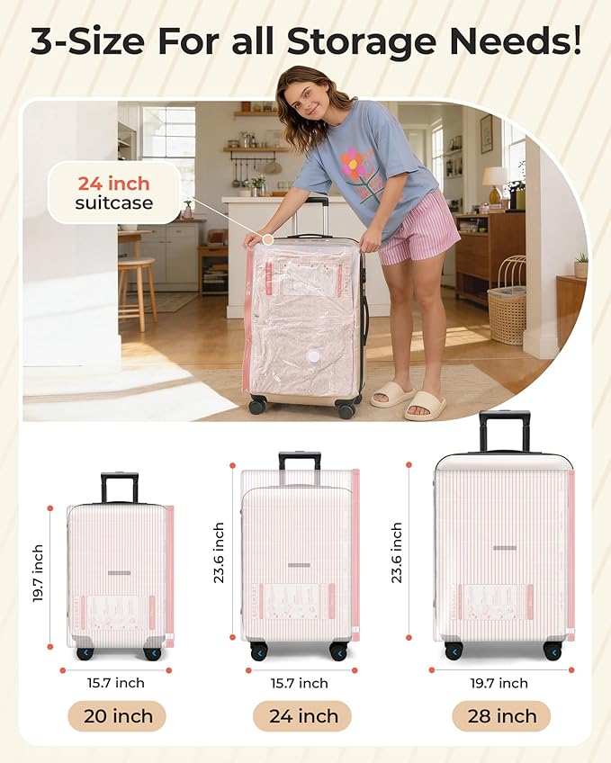 BAGSMART Vacuum Bags for Travel with Rechargeable Air Pump, Portable Space Saver Bags for Travel & Home, Vacuum Compression Seal Bag for Clothing, Blanket, 21 Pack Pink