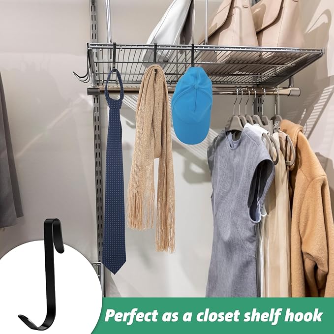 Yaocom 6 Pcs J Hook for Wire Shelving 3.6 Inch Large Heavy Duty Metal Shelf Hooks for Wire Shelves Racks Closet Shelving Accessories (Black)