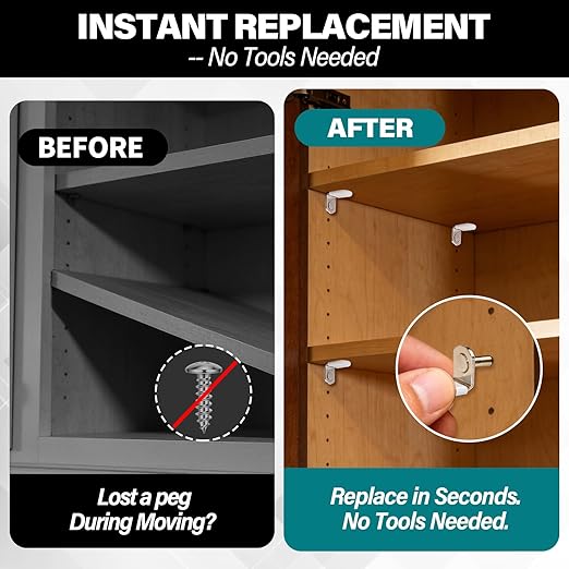 24 Pack Shelf Pegs 5mm (3/16'') with Storage Box, L-Shaped Metal Shelf Pins with Anti-Slip Caps, Nickel Plated Replacement for Kitchen Pantry, Bookcase, Medicine Cabinet & Glass Shelves