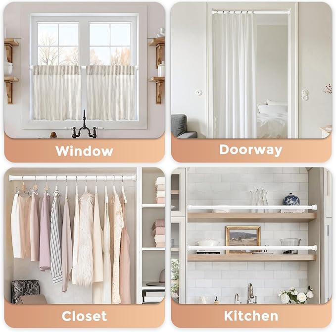 White Spring Tension Curtain Rods 23-46 Inch Adjustable Expandable Spring Loaded Curtain Rods No Drilling Suitable for Small Short Tension Rods 23-34 Inch Doors, Windows, Closet