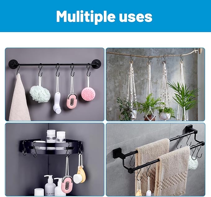 FSAH 35 Pcs S Hooks for Hanging Safety Buckle, 3.5 Inch Stainless Steel S Shaped Locking Hooks for Colleague Dorm, Kitchen, Plants Pots Towels Bags, Black