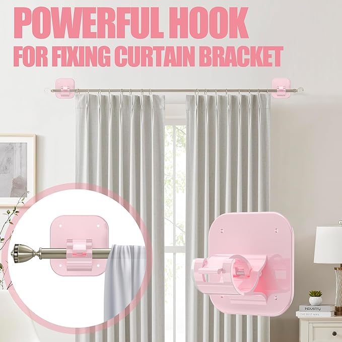 JHCJHC No Drill Curtain Rod Brackets - 20LB, 6 Pack Self Adhesive Curtain Rod Holder, Peel and Stick Wall Hooks, Renter Friendly Upgrades for Apartment, Kitchen, Bathroom, Dorm, Living Room and RV