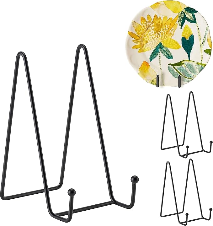 Hoewina Plate Stands, 3 Pack 6 Inch Plate Holder, Metal Frame Holder Stand for Book Display Stand, Easels for Signs, Cookbook Stand, Picture Stands for Display
