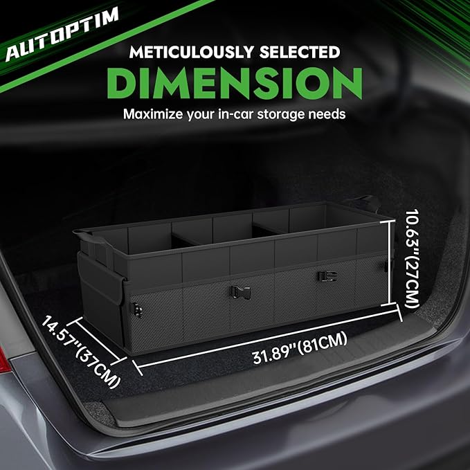 AUTOPTIM Car Trunk Organizer - 85L Collapsible Car Organizer with Non Slip Bottom & Multiple Pockets for Groceries, Trunk Storage with Base Panel for SUV Sedan Van, 3 Compartments (Black, Large)