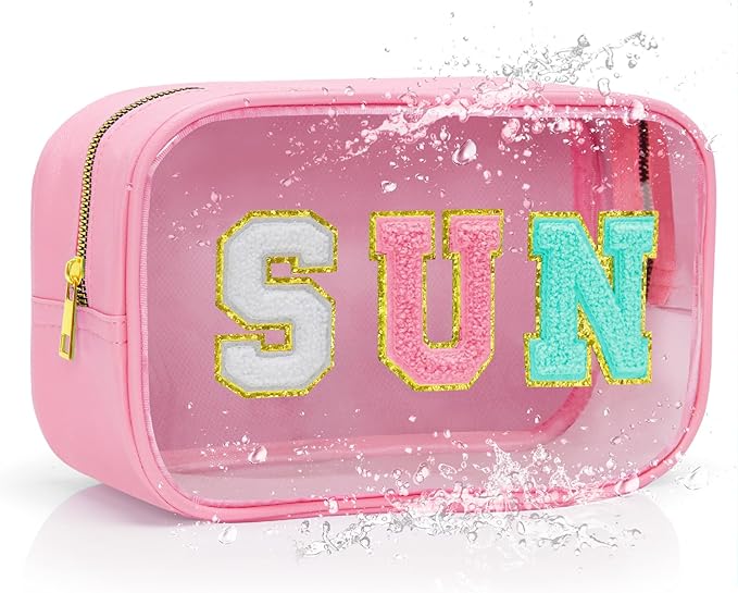 Mothers Day Gifts Teacher Appreciation Gifts Clear Sunscreen Bag Pouch for Beach Bag,Waterproof Sun Makeup Bag Beach Toiletry Cosmetic Bag Preppy Beach Summer Vacation Essentials Bag