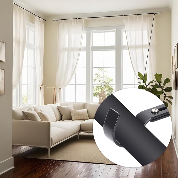 Premium Curtain Rod Brackets for Wall - Adjustable Hooks, High Hardness Iron Holders for 1 Inch Rod - Black (3 PCS)