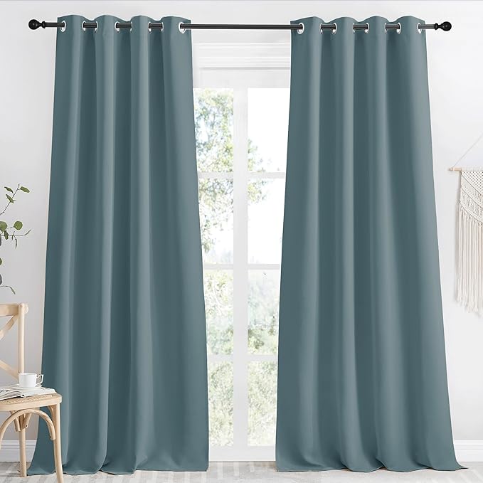 NICETOWN Greyish Blue Blackout Curtain 118 inch Long, W55 x L118, 1 Panel, Thermal Insulated Window Treatment with Grommet Room Darkening Thermal Insulated Panel for Bedroom/Living Room