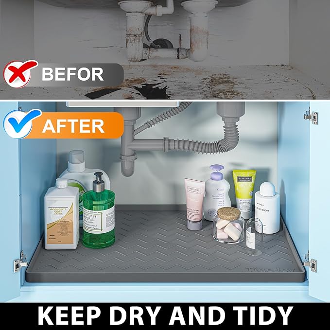 TigeJoy 22" x 19" Under Sink Mats for Kitchen Waterproof, Leak-Proof Silicone Mat Sink Protector and Cabinet Liner, Kitchen Essentials Organizer and Storage