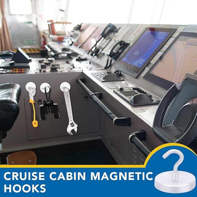 LOVIMAG Cruise Ship Essentials, 170Lbs Magnetic Hooks Heavy Duty, White Magnet Hooks for Cruise Cabins, Strong Magnetic Hook for Hanging-12 Pack